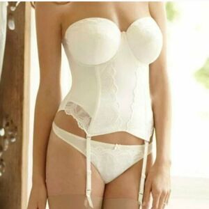 Panache Superbra Evie Bridal 6117 Size 30D Ivory Corset Strapless Garters NEW